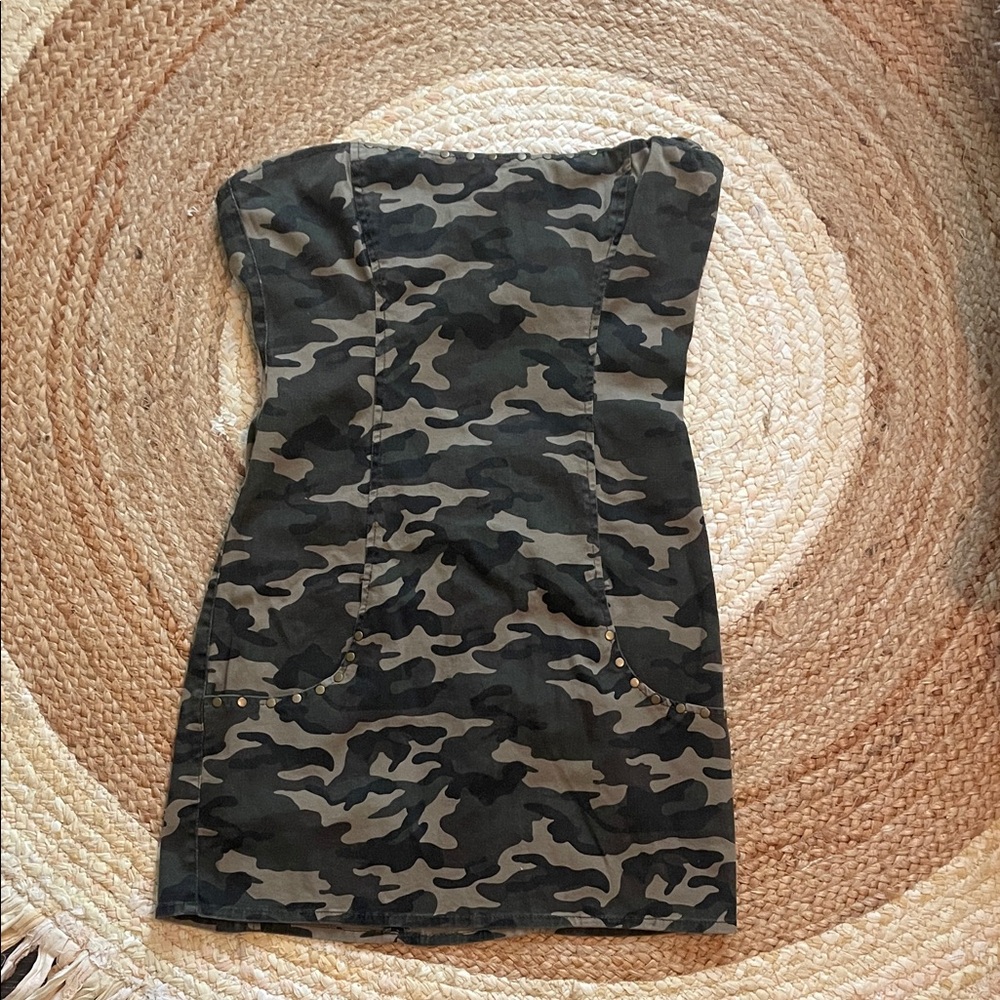 Max Rave Strapless Dress in Camouflage Print